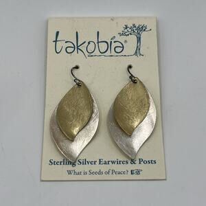 Takobia Sterling Silver Posts Gold Silver Tone Leaf Dangle Earrings Layered